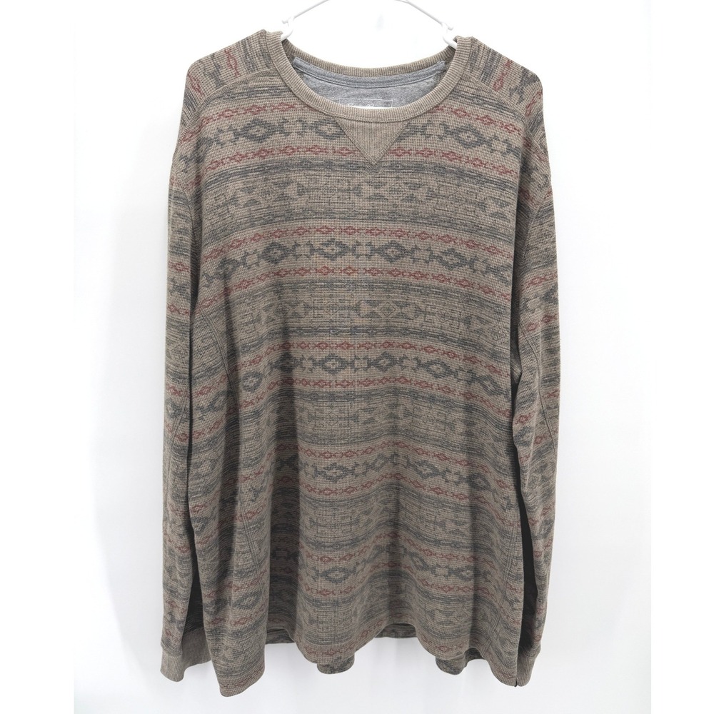 Eddie Bauer Waffle Knit Thermal Sweater Men TXL Brown Aztec Geometric Gorpcore